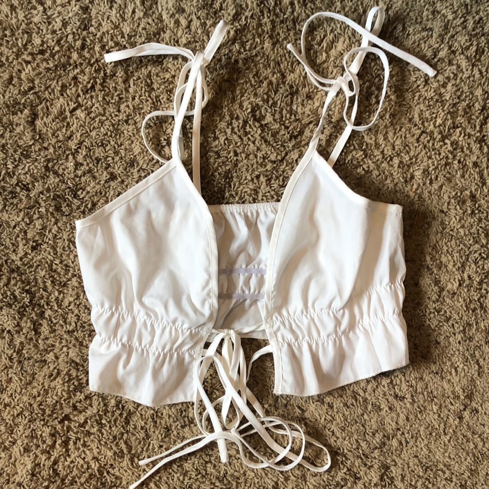White Ruffle Tie Crop Top